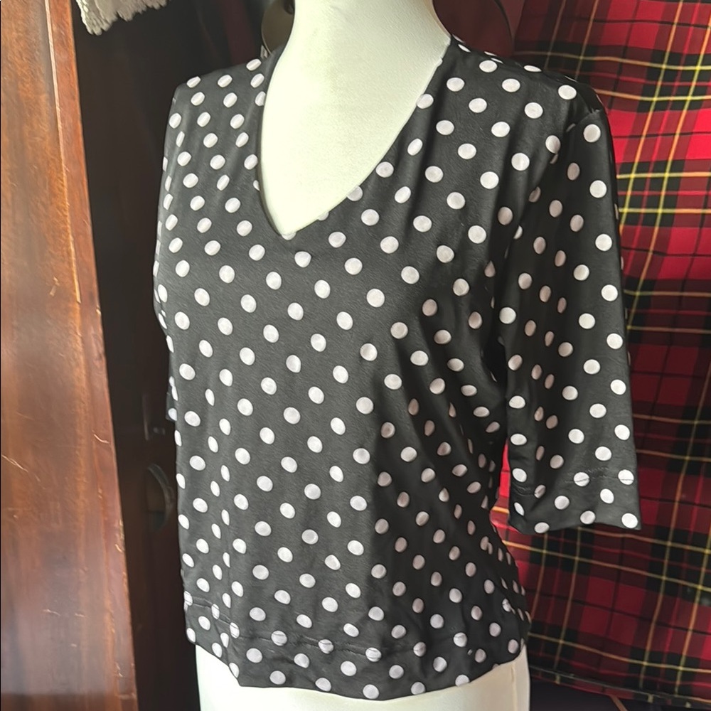 Vintage Christie &Jill Polka Dot V-Neck Women's Top